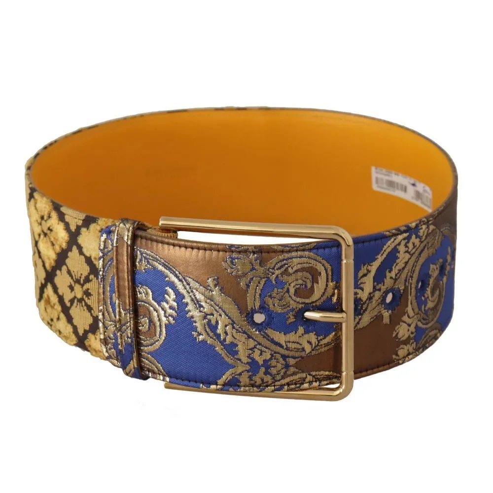 Dolce & Gabbana Blue Floral Patchwork Leather Wide Waist Buckle Belt - Picture 4 of 4